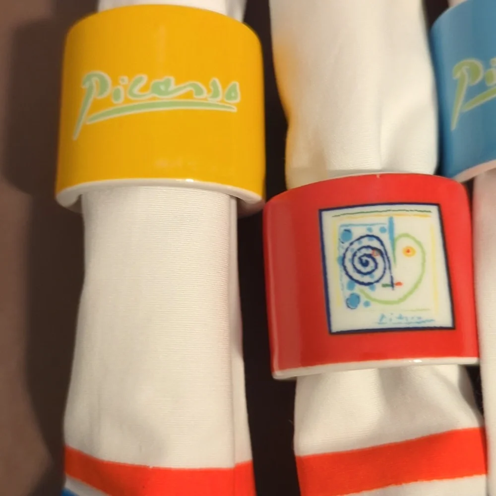 Set Of Picasso Ceramic Napkin Rings With Napkins 100% Cotton The Heart 1962